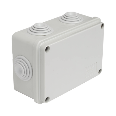 Caja de derivación de PVC Auto-extinguible con 6 entradas, tapa atornillada, 120 x 80 x 50 mm (4.74 x 3.15 x 1.97 in), Para Exterior (IP55)