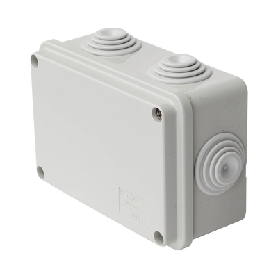 Caja de derivación de PVC Auto-extinguible con 6 entradas, tapa atornillada, 120 x 80 x 50 mm (4.74 x 3.15 x 1.97 in), Para Exterior (IP55)