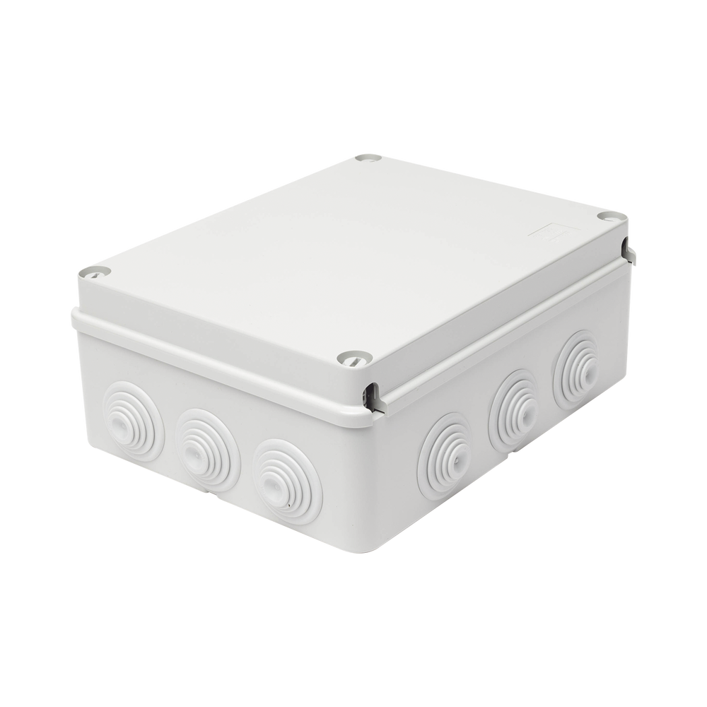 Caja Estanca de PVC Para Derivación y Conexión, 12 Entradas, Tapa Atornillada, 240x190x90 mm (Área interna), Uso Exterior IP55, Material que no Propaga el Fuego y Libre de Hálogenos