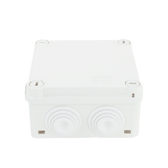 Caja Estanca de PVC Para Derivación y Conexión, 6 Entradas, Tapa con Tornillo de 1/4" de Vuelta, 100x100x50 mm (Área Interna), Uso Exterior IP55, Material que no Propaga el Fuego y Libre de Hálogenos