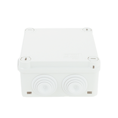 Caja de derivación de PVC Auto-extinguible con 6 entradas, tapa y tornillo de media vuelta de 1/4", 100x100x50 MM (Medidas internas, mayor área permisible para el cable, Para exterior (IP55)
