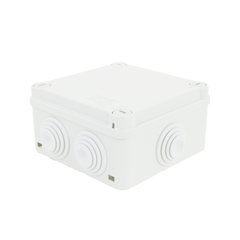 Caja de derivación de PVC Auto-extinguible con 6 entradas, tapa y tornillo de media vuelta de 1/4", 100x100x50 MM (Medidas internas, mayor área permisible para el cable, Para exterior (IP55)