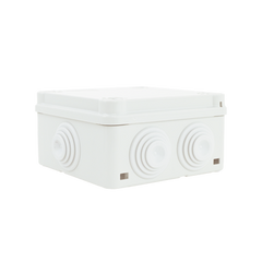 Caja de derivación de PVC Auto-extinguible con 6 entradas, tapa y tornillo de media vuelta de 1/4", 100x100x50 MM (Medidas internas, mayor área permisible para el cable, Para exterior (IP55)