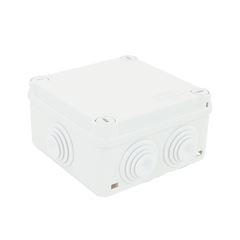 Caja de derivación de PVC Auto-extinguible con 6 entradas, tapa y tornillo de media vuelta de 1/4", 100x100x50 MM (Medidas internas, mayor área permisible para el cable, Para exterior (IP55)