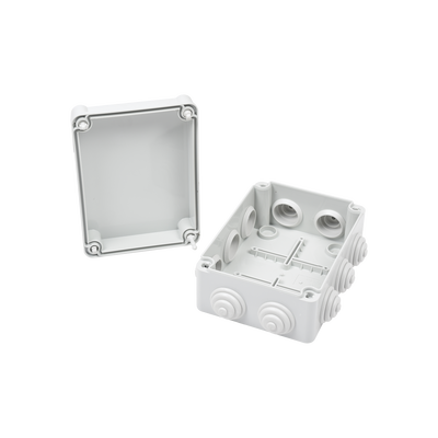 Caja de derivación de PVC Auto-Extinguible con 10 entradas, tapa y tornillo de media vuelta de 1/4", 150x110x70 mm (5.9 x 4.3 x 2.7 in), Para Exterior (IP55)