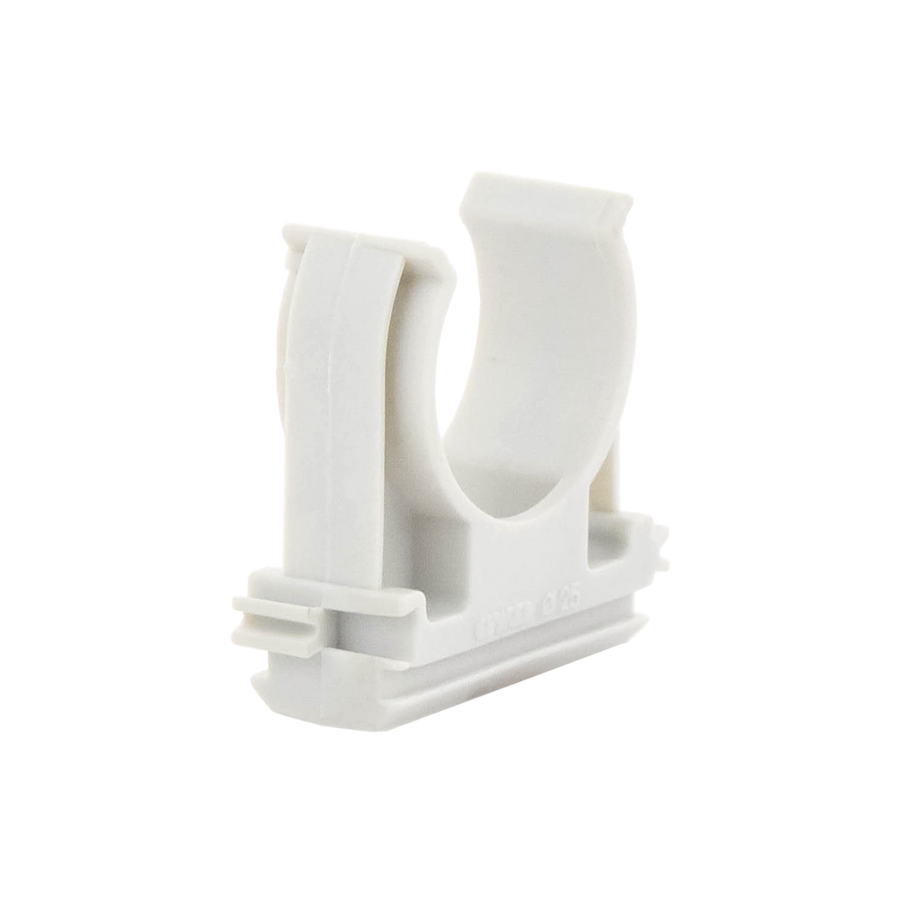 Soporte de presión (Abrazadera), PVC Auto-extinguible, abierto para tubería de 25 mm