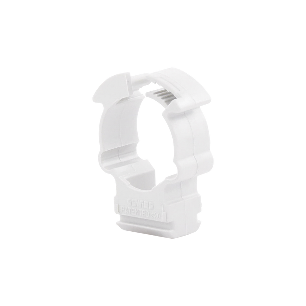 Soporte de collar (Abrazadera), PVC Auto-extinguible, cerrado para tubería de 20 mm