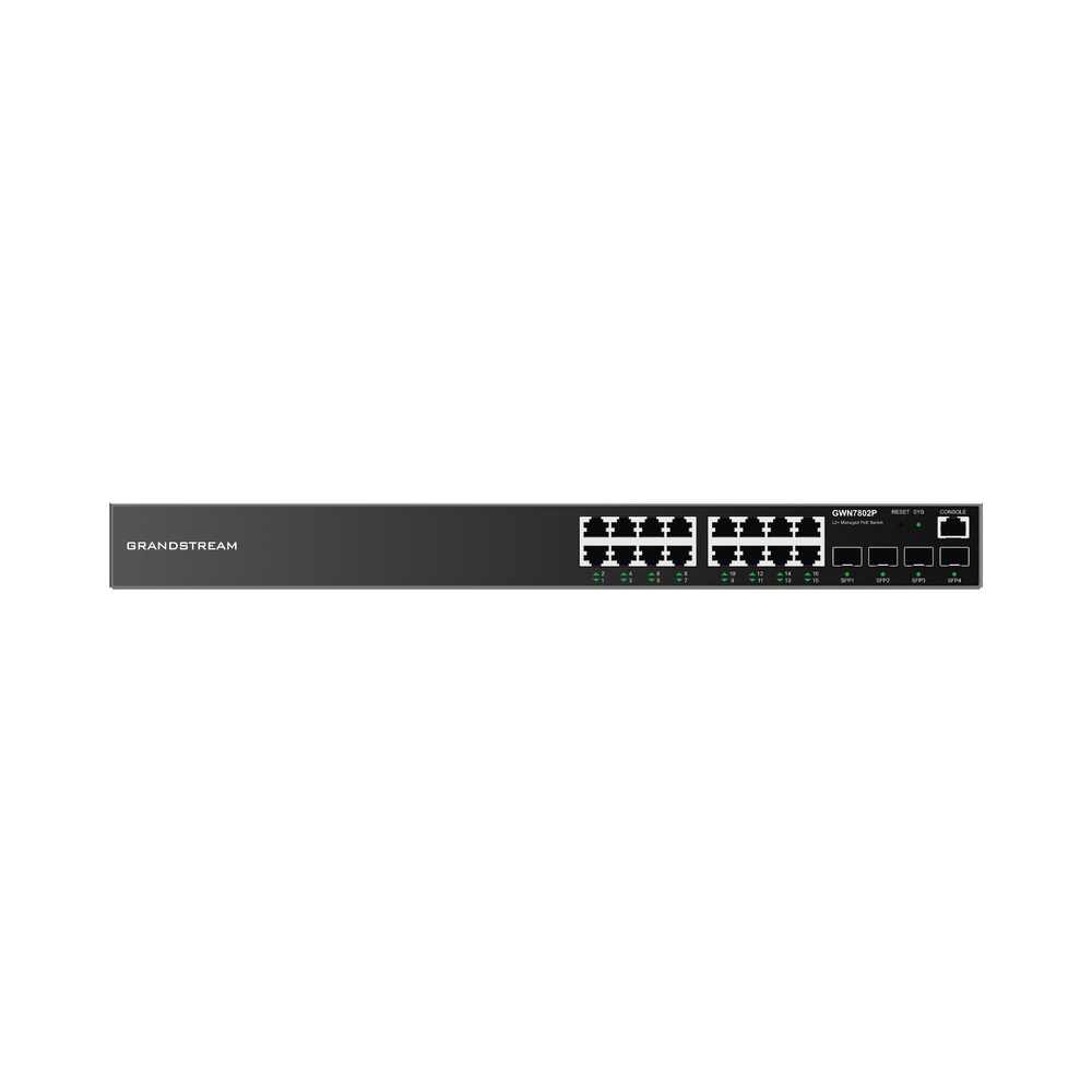 Switch Gigabit PoE+ Administrable / 16 puertos 10/100/1000 Mbps + 4 Puertos SFP Uplink / Hasta 240W / Compatible con GWN Cloud.