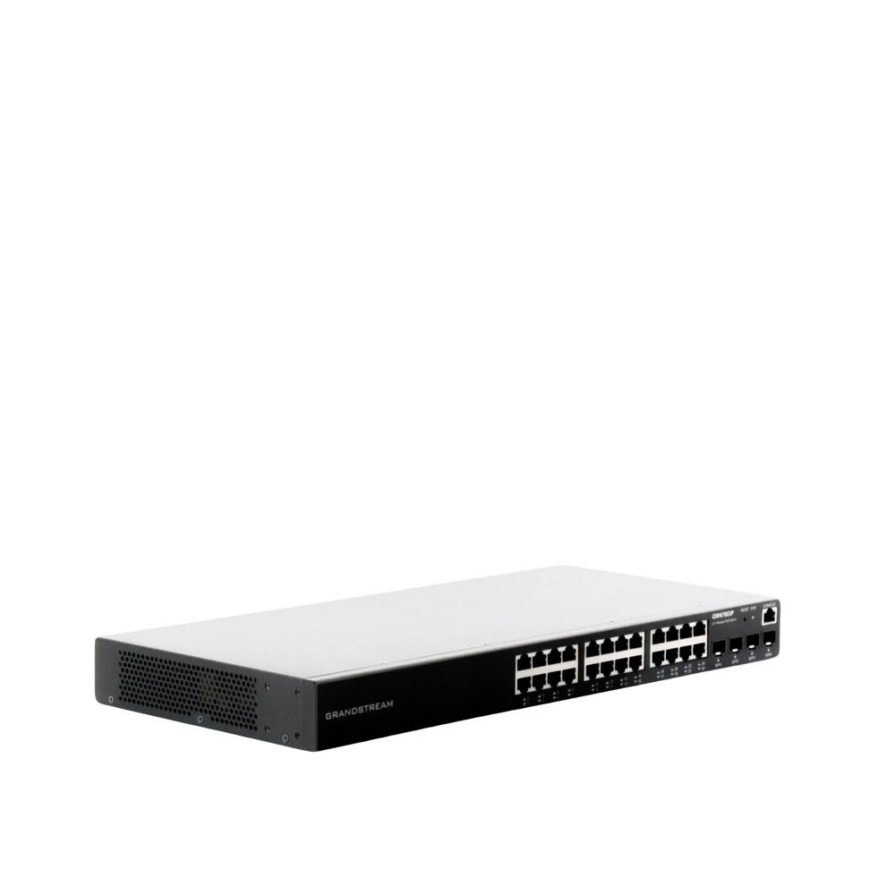 Switch PoE+ Administrable / 24 Puertos 10/100/1000 Mbps + 4 SFP / 360W PoE Total / Switching 56 Gbps / Cloud GWN Sin Costo / Montable en Rack