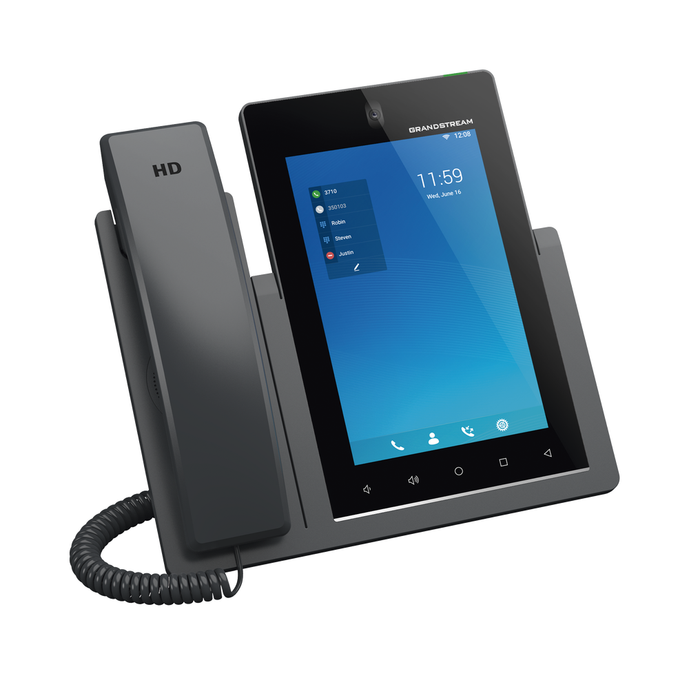 Teléfono IP Android 11, 16 líneas SIP con 16 cuentas, pantalla táctil  7", puertos Gigabit, Wi-Fi, Bluetooth, PoE, codec Opus, IPV4/IPV6 con gestión en la nube GDMS