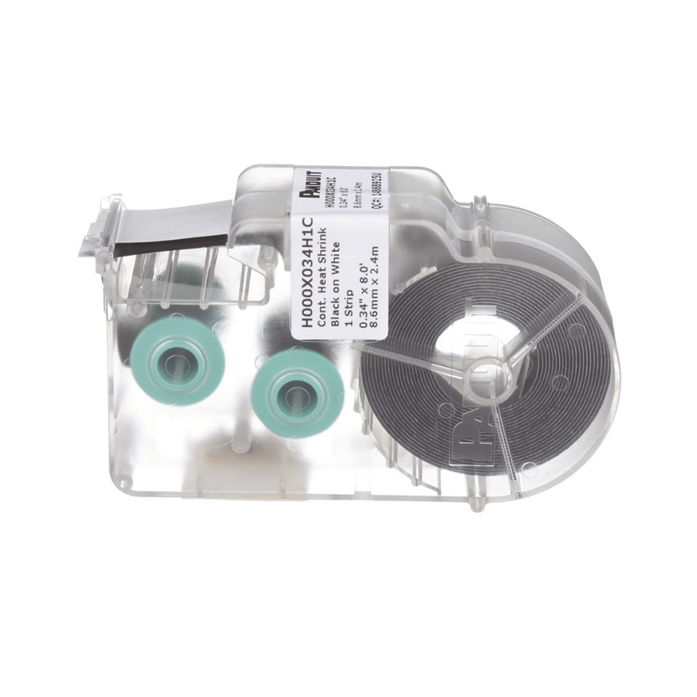 Casete de Etiquetas de Poliolefina de Cinta Continua, Tubo Termocontráctil, 8.6 mm de Ancho, 2.4 Metros (7.87 Pies) de Largo, Para Cables de 1.5 a 4.8 mm (18-12 AWG) de Diámetro, Color Blanco