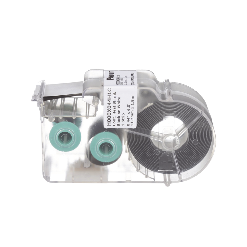 Casete de Etiquetas de Poliolefina de Cinta Continua, Tubo Termocontráctil, 11.2 mm de Ancho, 2.4 Metros (7.87 Pies) de Largo, Para Cables de 2 a 6.4 mm (16-10 AWG) de Diámetro, Color Blanco