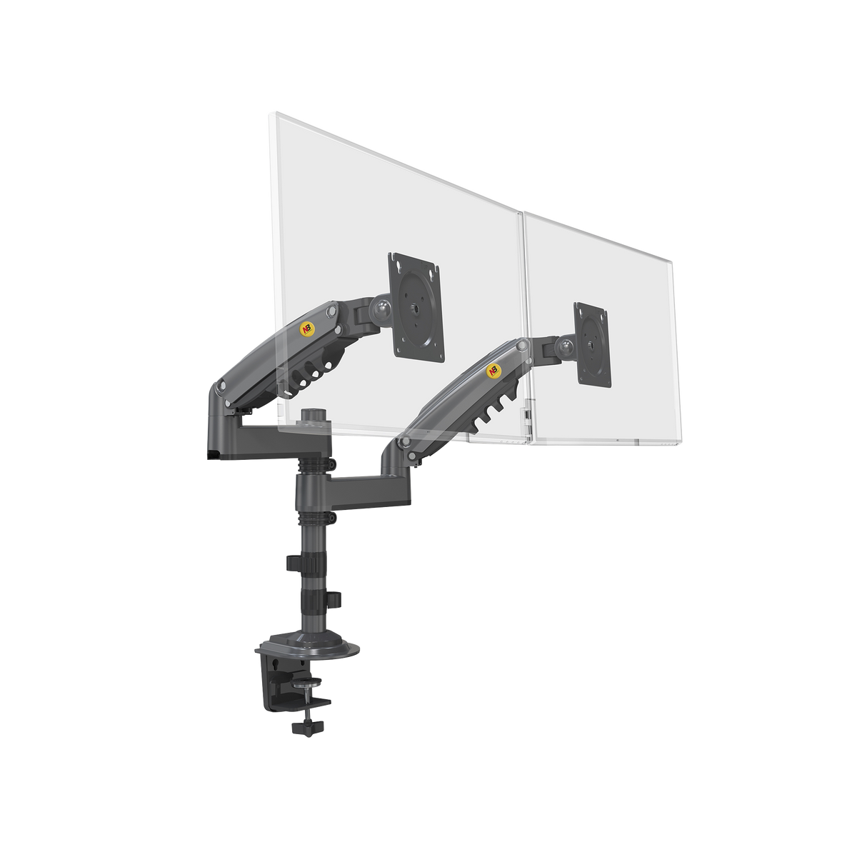 Montaje de Escritorio articulado para 2 monitores de 17 a 27" /  Soporta hasta 9kg por monitor / Vesa 75 x 75 / 100 x 100 / Acero / Rotación: 360°