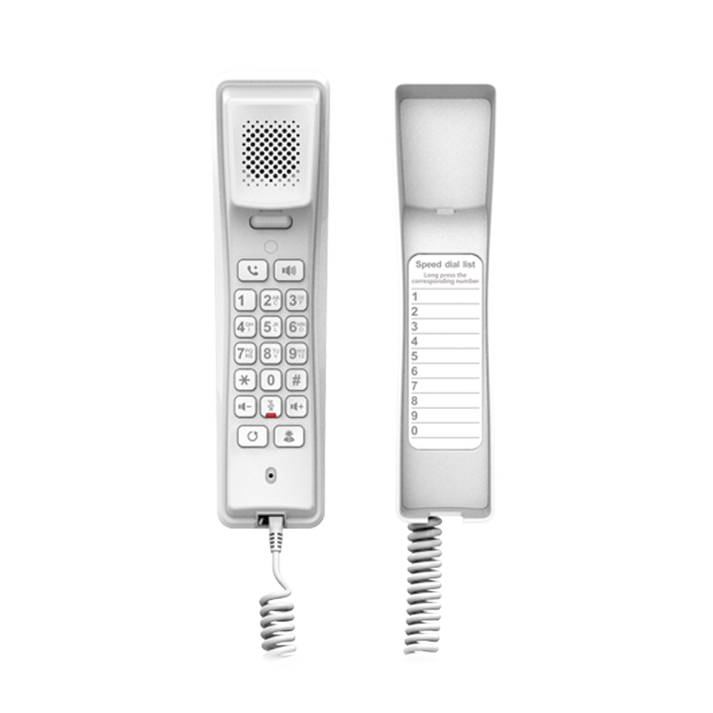 Teléfono IP profesional para Hotelería, montaje en pared,  teclado numérico estándar, conferencia de 3 vías, Opus y PoE.