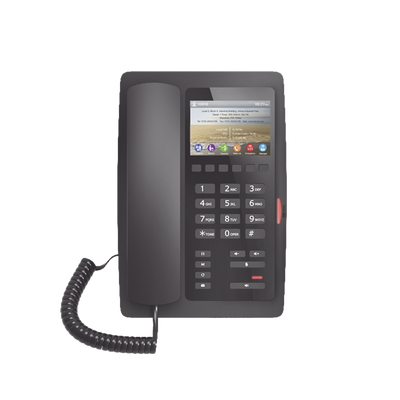 (H5 Color Negro) Teléfono IP Hotelero de gama alta, pantalla LCD de 3.5 pulgadas a color, 6 teclas programables para servicio rápido (Hotline), PoE