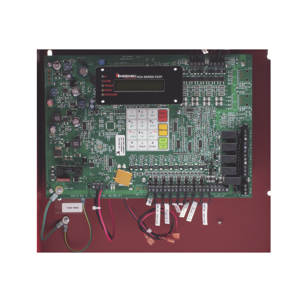 Panel Convencional De 8 Zonas, Hasta 20 Detectores por Zona, Capacidad 6.5A, Alimentación 120V, Color Rojo (0100-09600), Listado UL 864 9th Edición