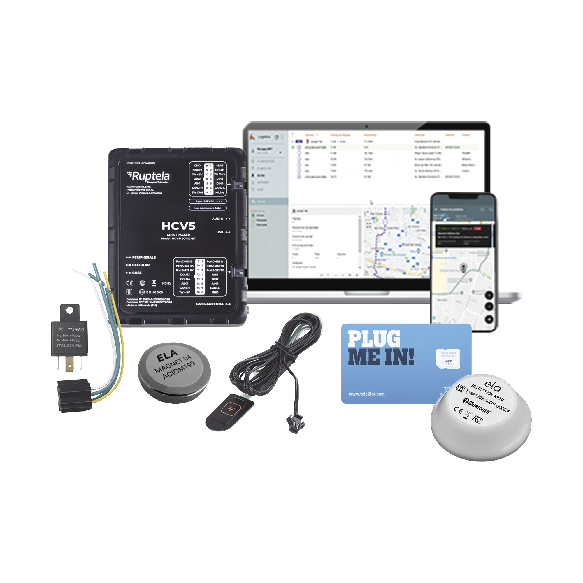 Kit de Localizador 4G LTE / Incluye  MICROSIM25GPS + datos por 1 mes + 1 EPCOMGPSMENSUAL + RELAY + Botón SOS + BLUEPUCKMAGKIT