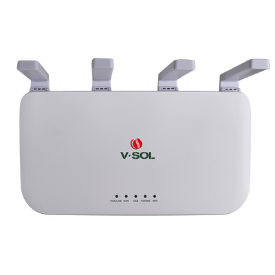 ONU XGSPON / Wi-Fi 6 / 1 Puerto RJ45 2.5 Gbps / 3 Puertos RJ45 1 Gbps / 1 FXS / 1 Puerto USB /