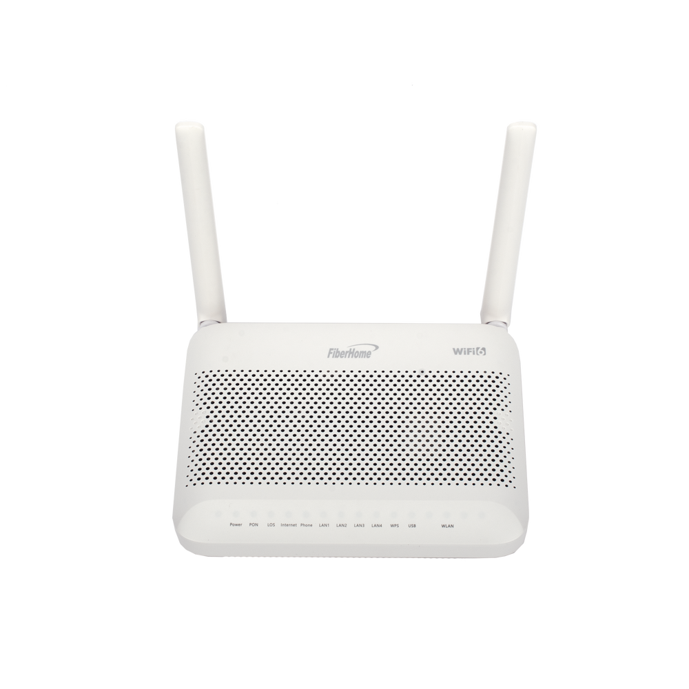 ONU GPON WiFi 6, (2.4/5 GHz), 2 Antenas de 5 dBi, Compatible con OLT de Terceros, 4 puertos Gigabit + 1 POTS + 2 USB, conector SC/UPC