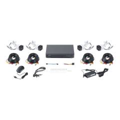 (MICRÓFONO INTEGRADO) KIT TURBOHD 5 Megapixel / DVR 4 Canales / 4 Cámaras Bala con Micrófono Integrado (exterior 2.8 mm) / Fuente de Poder / Accesorios de Instalación