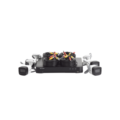 (MICRÓFONO INTEGRADO) KIT TURBOHD 5 Megapixel / DVR 4 Canales / 4 Cámaras Bala con Micrófono Integrado (exterior 2.8 mm) / Fuente de Poder / Accesorios de Instalación