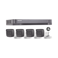 (MICRÓFONO INTEGRADO) KIT TURBOHD 5 Megapixel / DVR 4 Canales / 4 Cámaras Bala con Micrófono Integrado (exterior 2.8 mm) / Fuente de Poder / Accesorios de Instalación