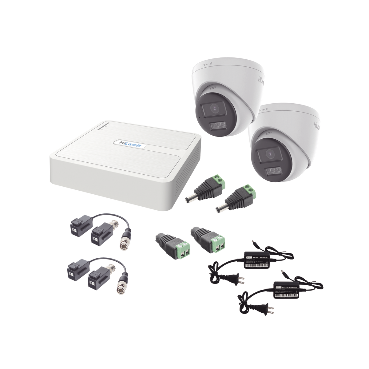 Kit HiLook Audio Bidireccional TurboHD 1080p / DVR 4 Canales / 2 Cámaras Turret (Exterior) con Bocina y Microfóno Integrado / 2 Fuentes de Poder / Accesorios