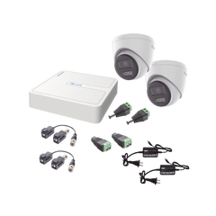Kit HiLook Audio Bidireccional TurboHD 1080p / DVR 4 Canales / 2 Cámaras Turret (Exterior) con Bocina y Microfóno Integrado / 2 Fuentes de Poder / Accesorios