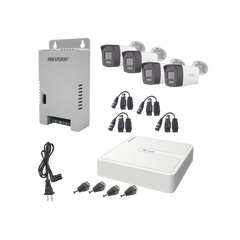 Kit HiLook Audio Bidireccional TurboHD 1080p / DVR Metalico 4 Canales / 4 Cámaras Bala (Exterior) con Bocina y Micrófono Integrado / 1 Fuente de Poder / Accesorios
