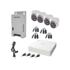 Kit HiLook Audio Bidireccional TurboHD 1080p / DVR 4 Canales / 4 Cámaras Eyeball (Exterior) con Bocina y Microfóno Integrado / 1 Fuente de Poder / Accesorios