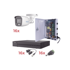Kit TurboHD 1080p Lite / DVR 16 Canales / 16 Cámaras Bala Exterior ( 2.8mm) con ColorVu + Micrófono Integado / Transceptores / Conectores / Fuente de Poder Profesional