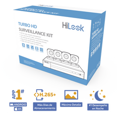 KIT TurboHD 1080p / DVR 4 canales / 4 Cámaras Bala de Metal / H.265+ / 1 Fuente de Poder Profesional / Accesorios de Instalación