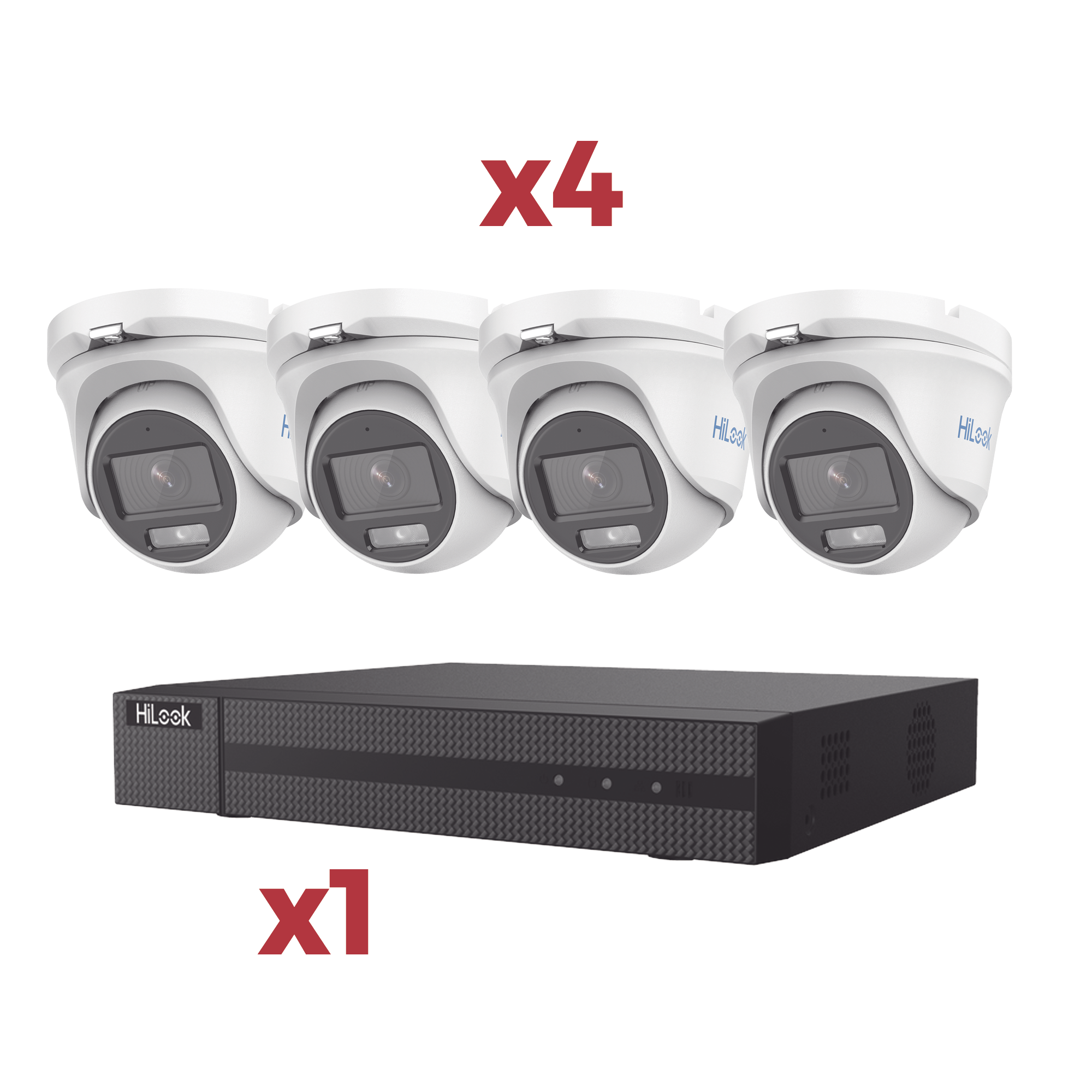 [Kit] DVR 4 Canales TurboHD + 1 Canal IP / 2 Megapixel (1080pLite) / AcuSense Lite / Audio por coaxitron / 1 Bahia de disco duro / 4 Cámaras Metalicas / 2 Megapixel tipo turret / ColorVu Lite + Microfono Integrado