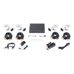 KIT TurboHD 1080p / DVR 8 canales con H.265+ / 4 Cámaras Bala Metálicas / Fuente de Poder / Accesorios de Instalación