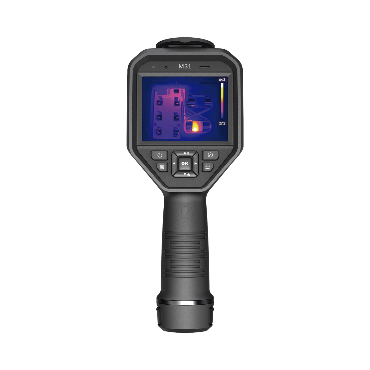 M31 - Cámara Termográfica Portátil Dual / Lente Térmico 9.7 mm (384 x 288) / Lente Óptico (8 Megapixel) / WiFi / IP54 / Ranura MicroSD hasta 64 Gb  / Hasta 5 Horas de Funcionamiento Continuo