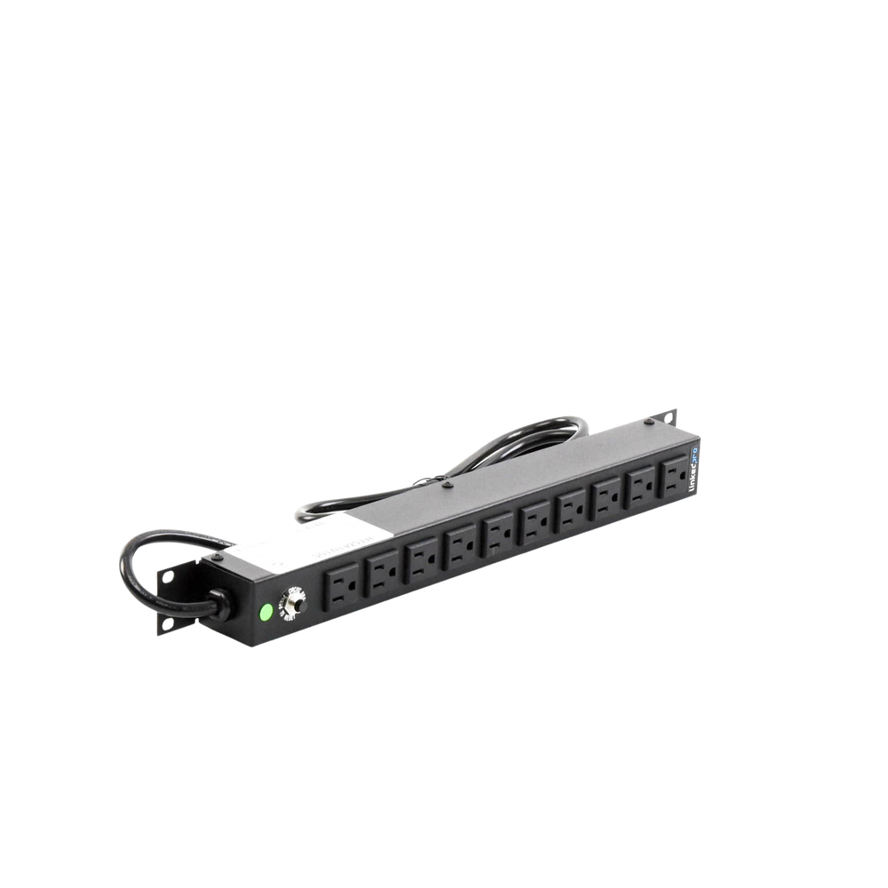 Multicontacto Horizontal (PDU) de 10 Contactos (NEMA 5-15R) Rack 19" 1UR. Voltaje Entrada/Salida: 120Vca/15A