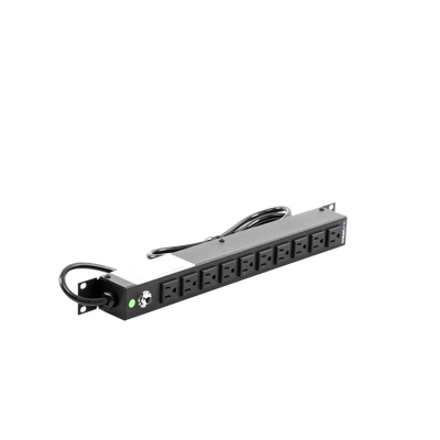 Multicontacto Horizontal (PDU) de 10 Contactos (NEMA 5-15R) Rack 19" 1UR. Voltaje Entrada/Salida: 120Vca/15A
