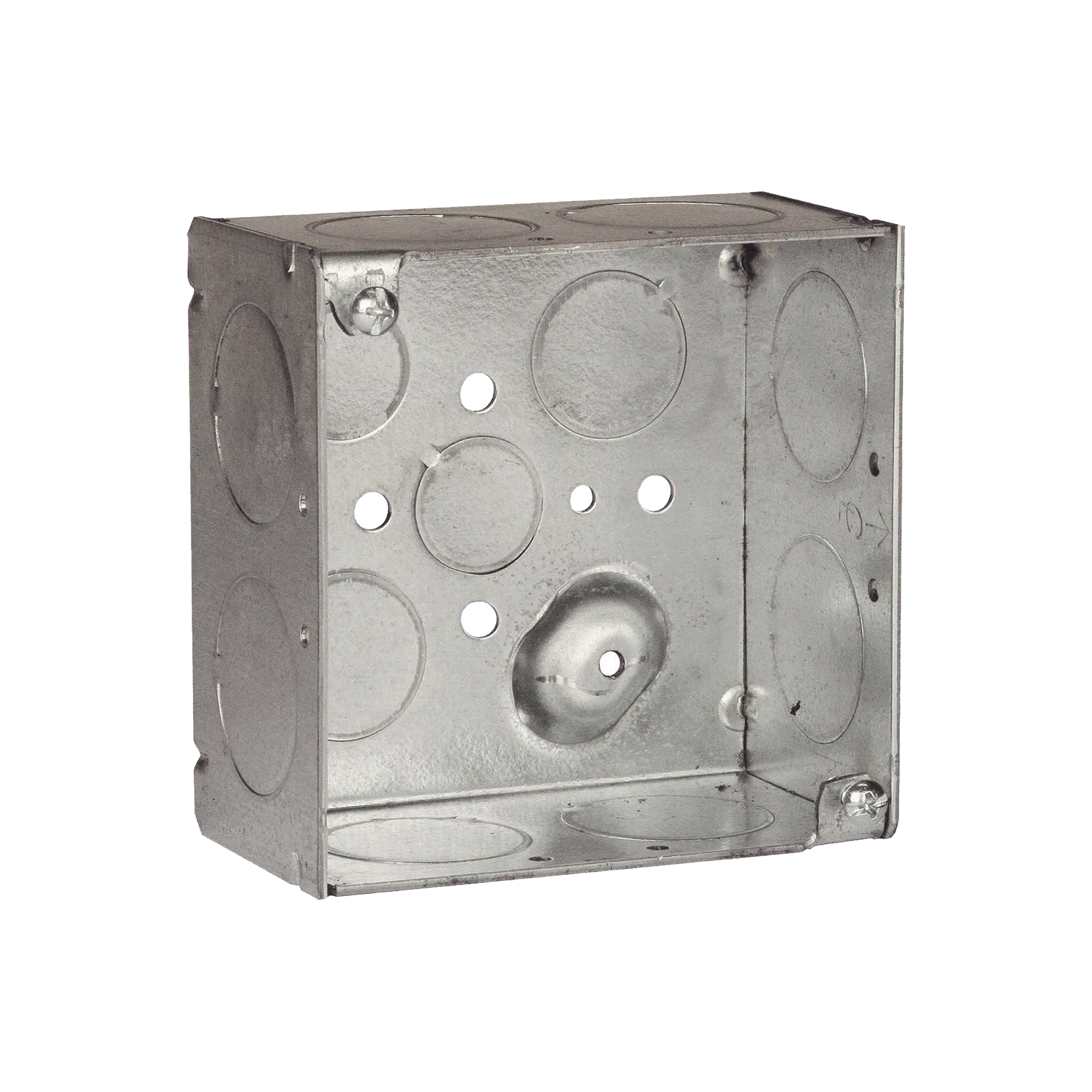 Caja Cuadrada Galvanizada de 4" x 4"/ Profundidad de 2 1/8" /8 Entradas 1", 3 Entradas 1/2" y  2 Entradas 3/4"/ Soldada.