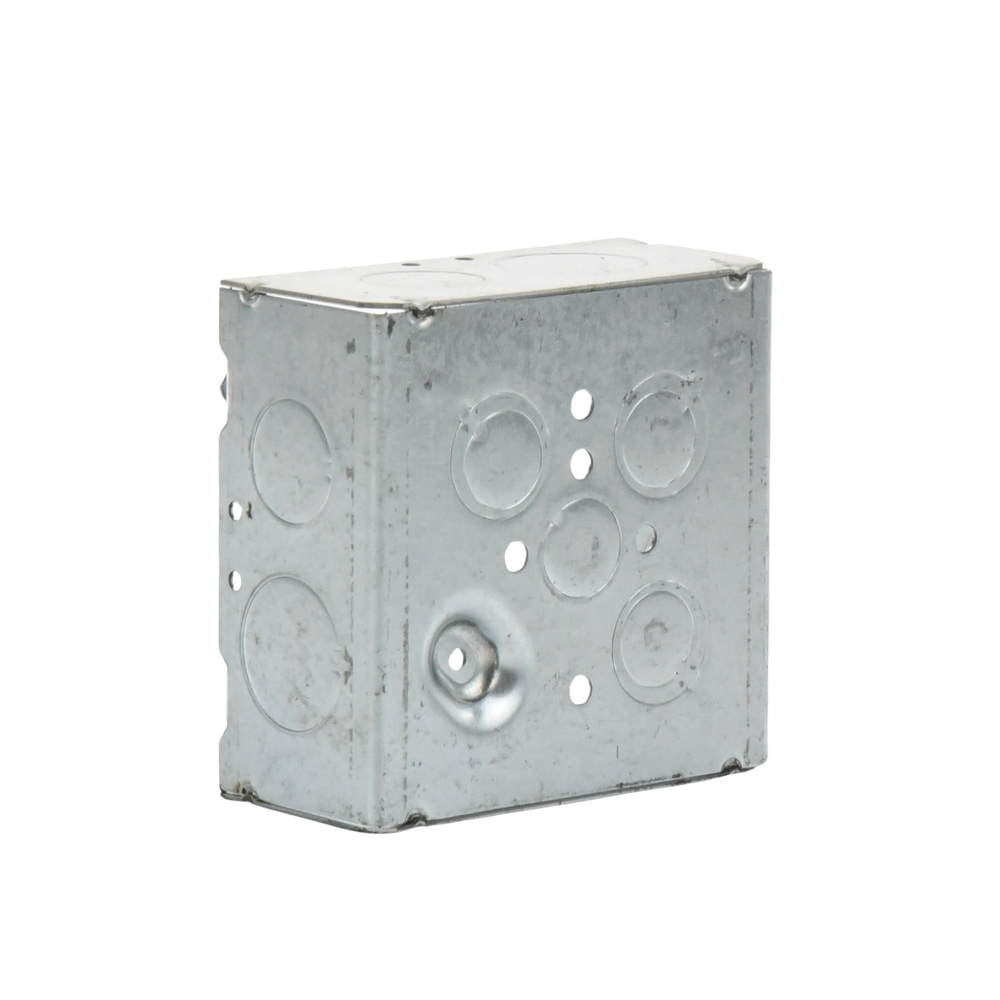 Caja Cuadrada 4 11/16" x 4 11/16"/ Profundidad 2- 1/8"/ 4 Entradas 1", 4 Entradas 3/4", 1 Entrada 1/2" y 3 TKO (1/2"-3/4").