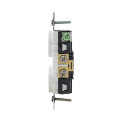 Contacto Dúplex 20 A, 125 V,  2 Polos, 3 Hilos, Cableado Posterior y  Lateral, Color Blanco (Nema 5-20R).