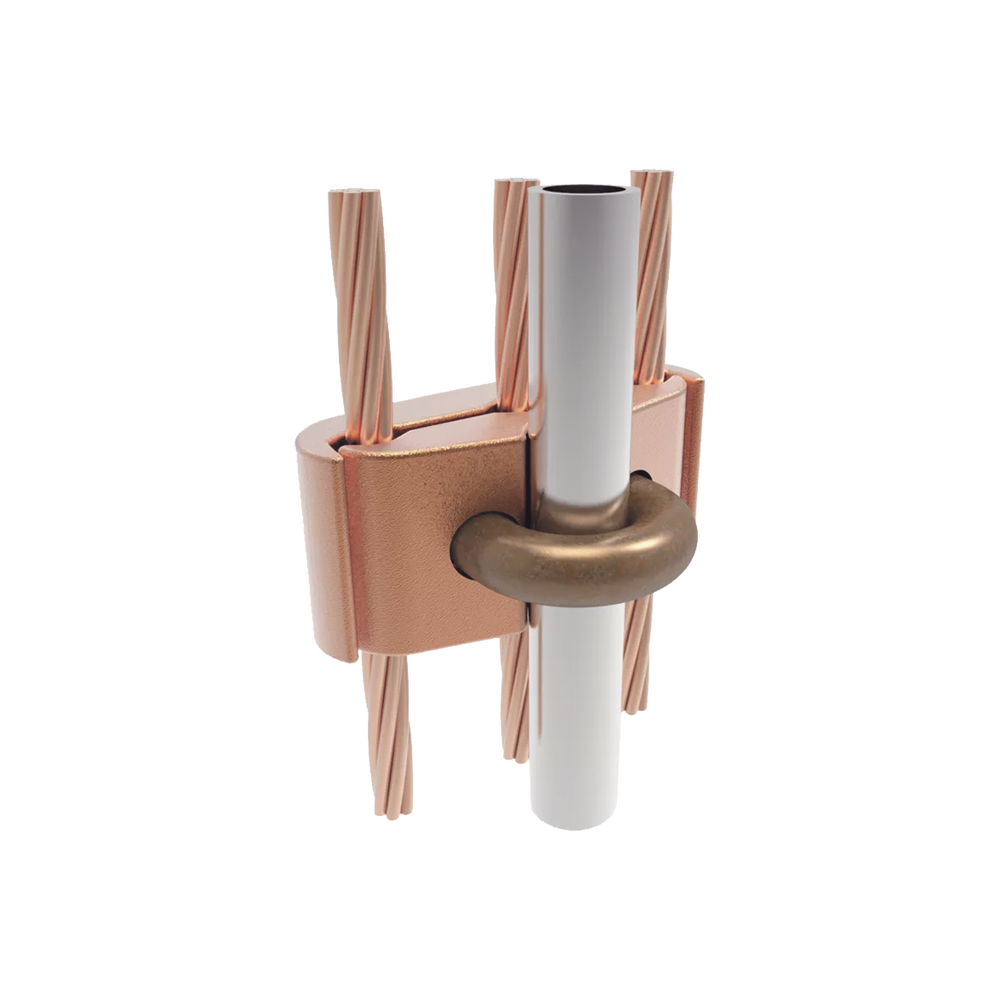 Conector Mecánico para 3 Cables para Calibre 2/0 AWG - 250 KCMIL a Tubería de 3/8"  o  Varilla 5/8" - 3/4".