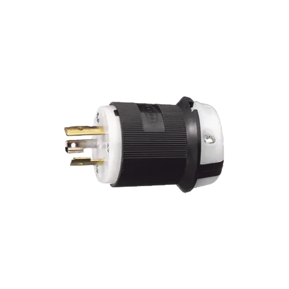 Clavija Industrial con Bloqueo de Media Vuelta / 20 A 125 V CA / 2 Polos 3 Hilos / Color Blanco y Negro / Nema L5-20P.