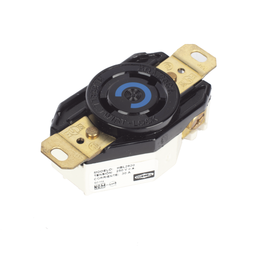 Receptáculo de Media Vuelta Industrial 30 A 250 V CA 2 Polos 3 Hilos (Nema L6-30R) Color Negro.