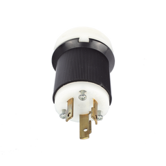 Clavija Industrial con Bloqueo de Media Vuelta / 30 A 250 V CA / 2 Polos 3 Hilos / Color Blanco y Negro / Nema L6-30P.