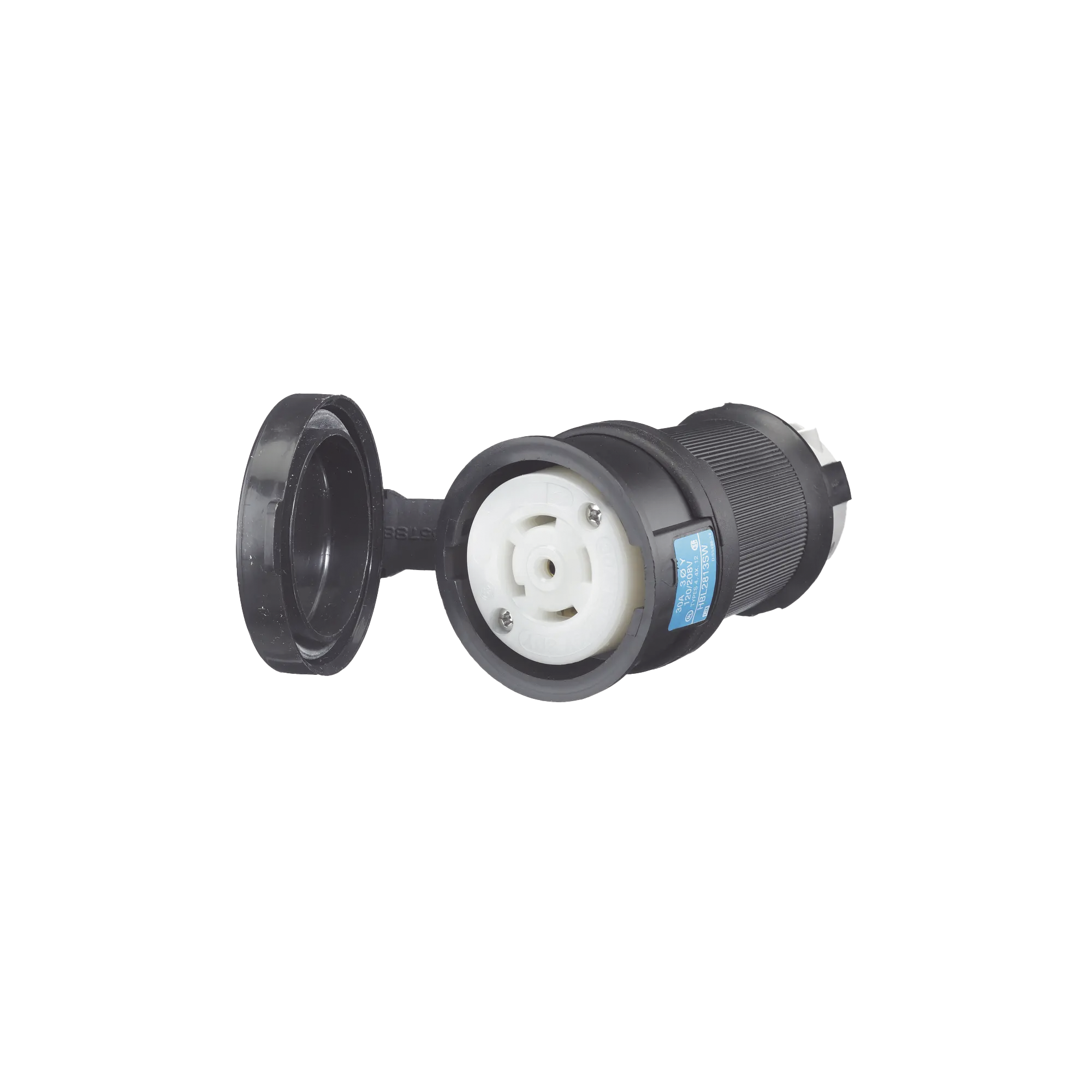 Conector Industrial con Bloqueo de Media Vuelta / 30 A 120/208 V CA / Nema L21-30R / 4 Polos 5 Hilos / Color Blanco y Negro / Grado Industrial