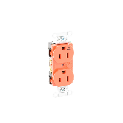 Contacto Dúplex Conexión a Tierra Aislada/ 15A 125V/ 2 polos 3 Hilos/ Nema 5-15R /Grado Comercial/ Color Naranja.