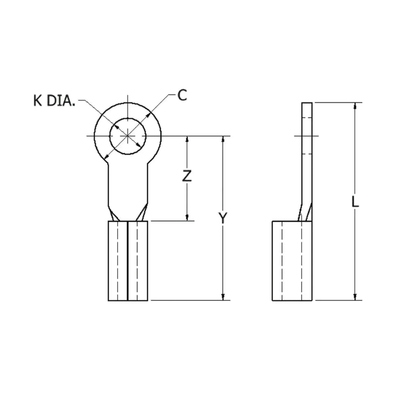 Zapata Terminal de Ojillo  para Tornillo 3/16" (5 mm) y Cable Calibre 16-14 AWG.