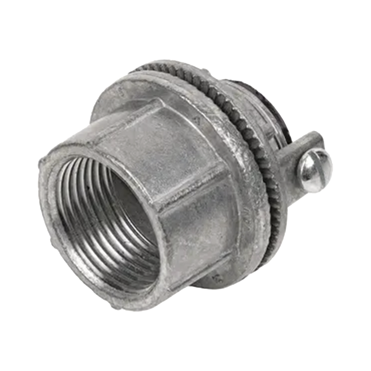 Conector Myers de Zinc  2" con Tornillo para Puesta a Tierra.