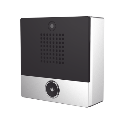 Mini video Intercomunicador para hotelería y hospitales, con diseño elegante, PoE, cámara 1Mpx, 1 botón, 1 relevador integrado de salida y entrada.