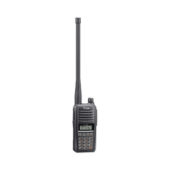 Radio portátil aéreo con Bluetooth incluido, rango de frecuencia 118-136.99166MHz, 6W PEP, 200 canales alfanuméricos, pantalla de 8 caracteres, incluye: batería, cargador, antena y clip